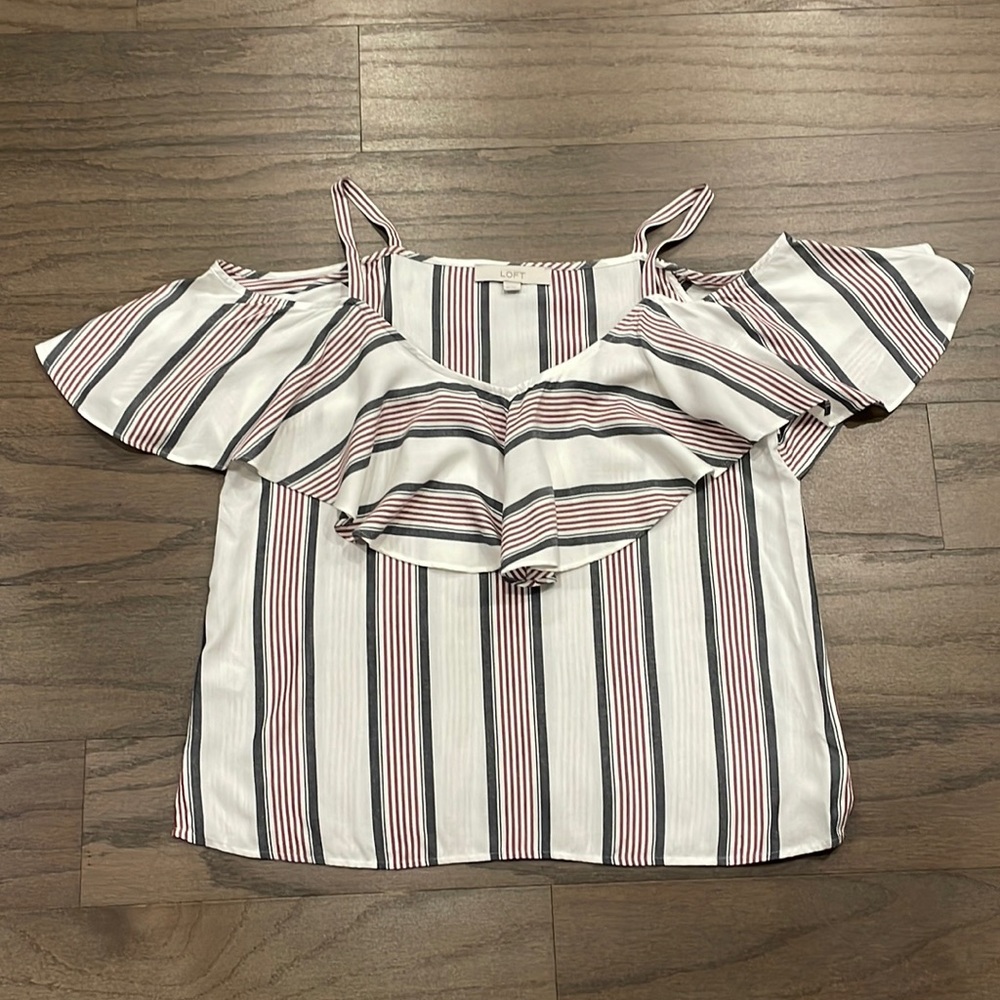 LOFT Striped Cold Shoulder Top - Size XS